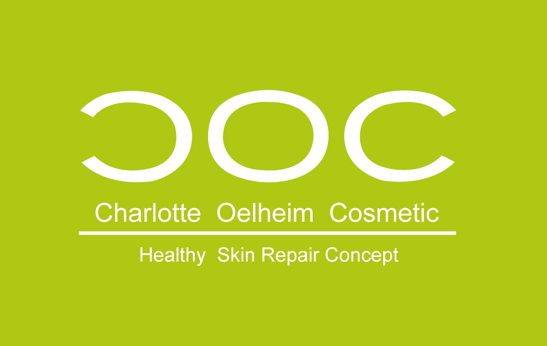 COC Logo, weisse Buchstaben auf einem hellgrünem Hintergrund: COC, Charlotte Oelheim Cosmetic, Healthy Skin Repair Concept